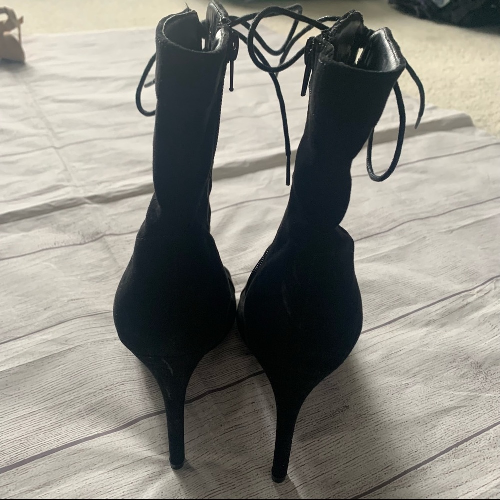 Wild Diva Black Velvet Lace Up Botties - Picture 2 of 5